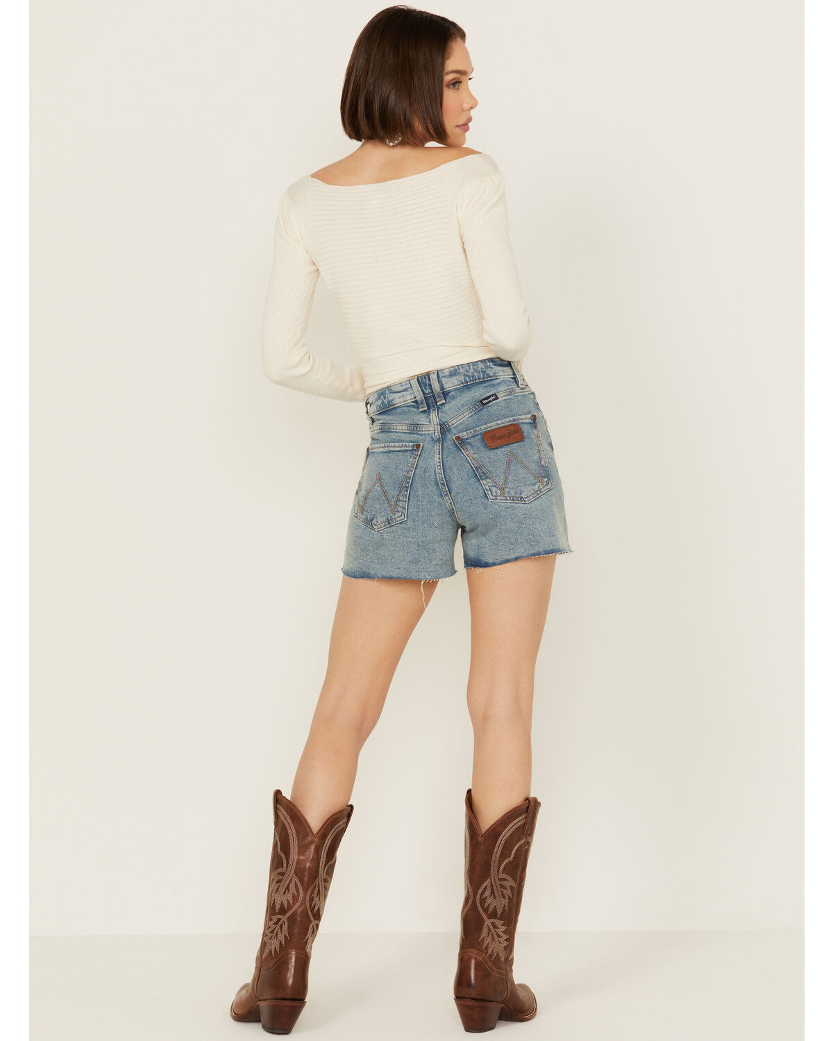 Image #3 - Wrangler Retro Women's Light Wash Bailey High Rise Cutoff Denim Shorts, Light Wash, hi-res