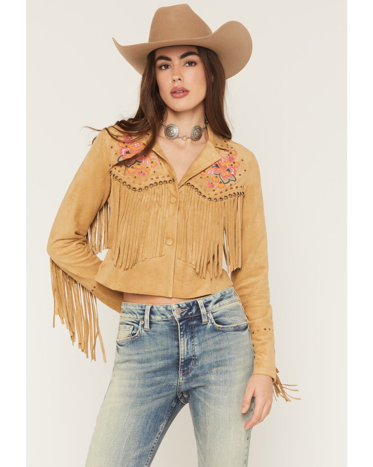 Image #3 - Shyanne Women's Dixon Embroidered Faux Suede Fringe Jacket, Wheat, hi-res