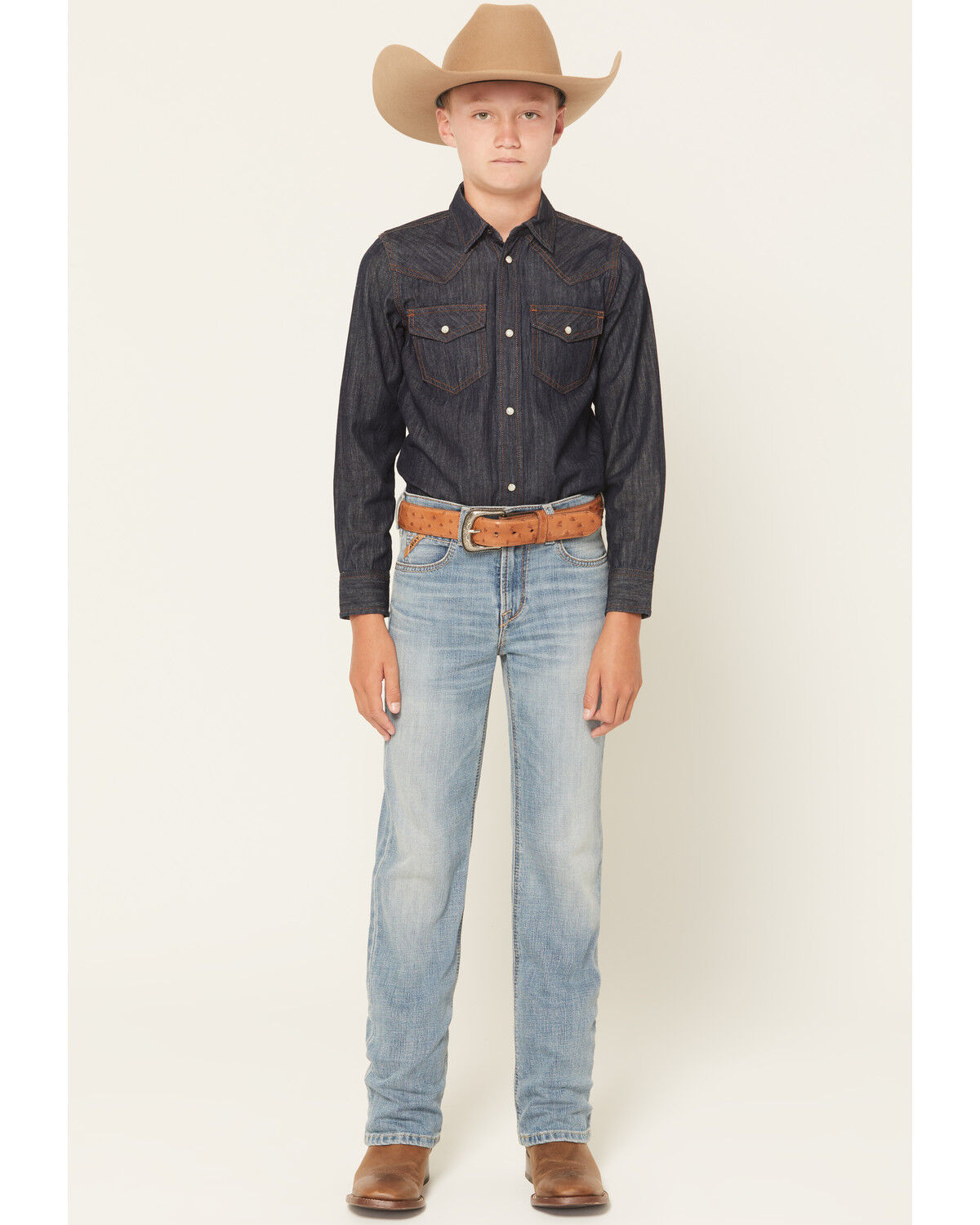 Image #1 - Ariat Boys' B4 Jones Light Wash Relaxed Bootcut Stretch Denim Jeans, Light Wash, hi-res
