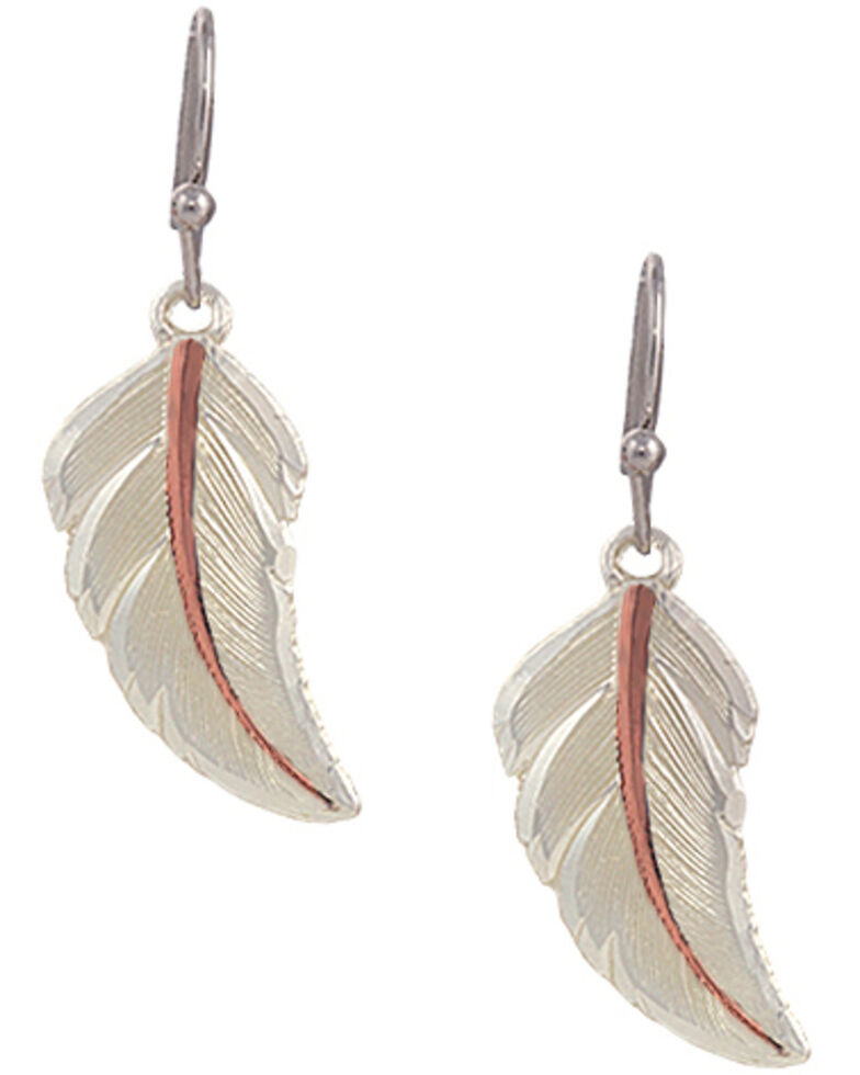 Montana Silversmiths "No Dream is Too Small" Two Tone Feather Earrings, Silver, hi-res