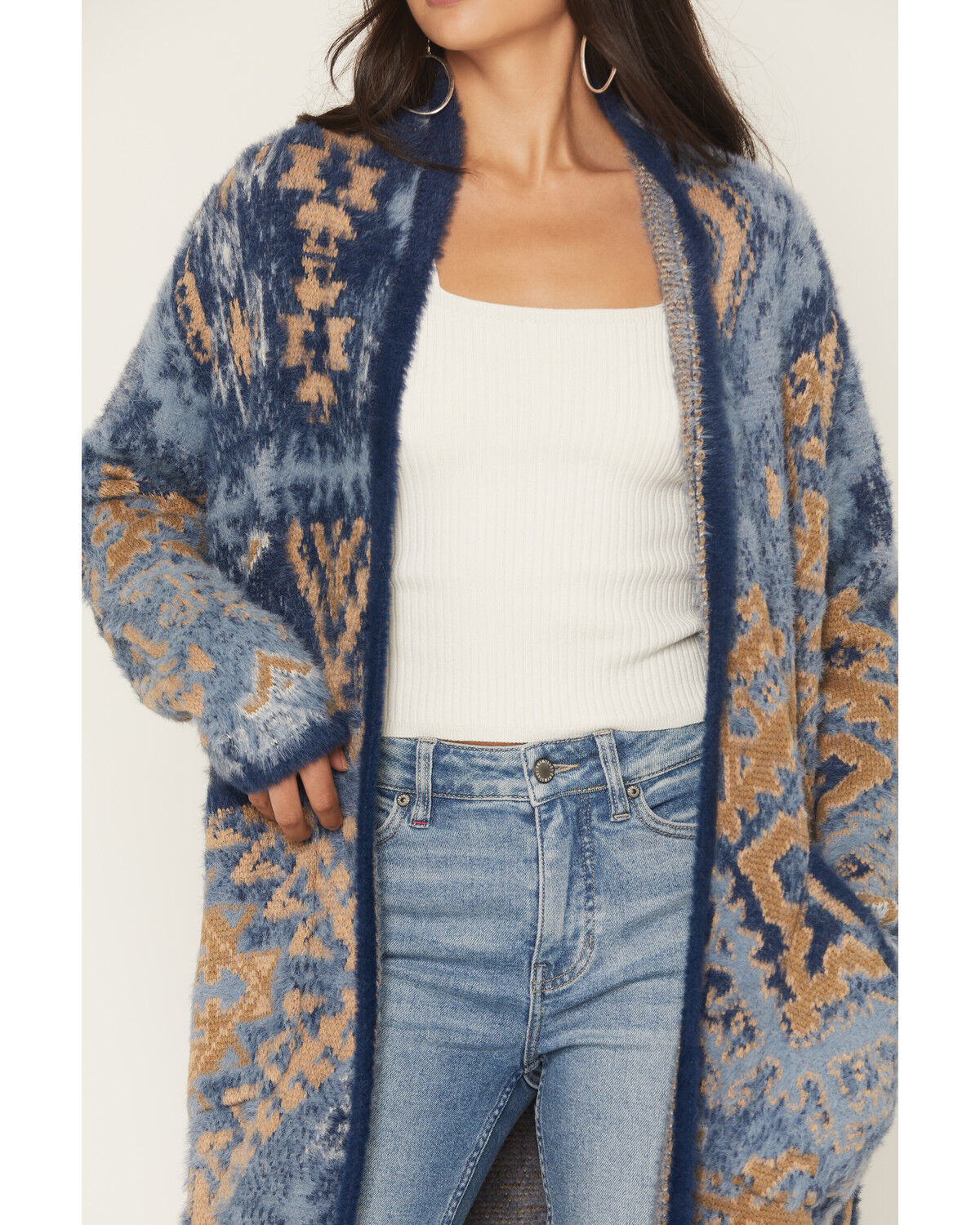 Image #3 - Shyanne Women's Southwestern Print Eyelash Yarn Duster, Navy, hi-res