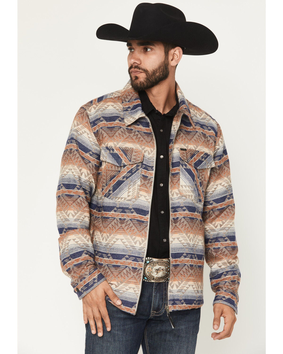 Rock & Roll Denim Men's Southwestern Zip-Up Shirt Jacket, Tan, hi-res