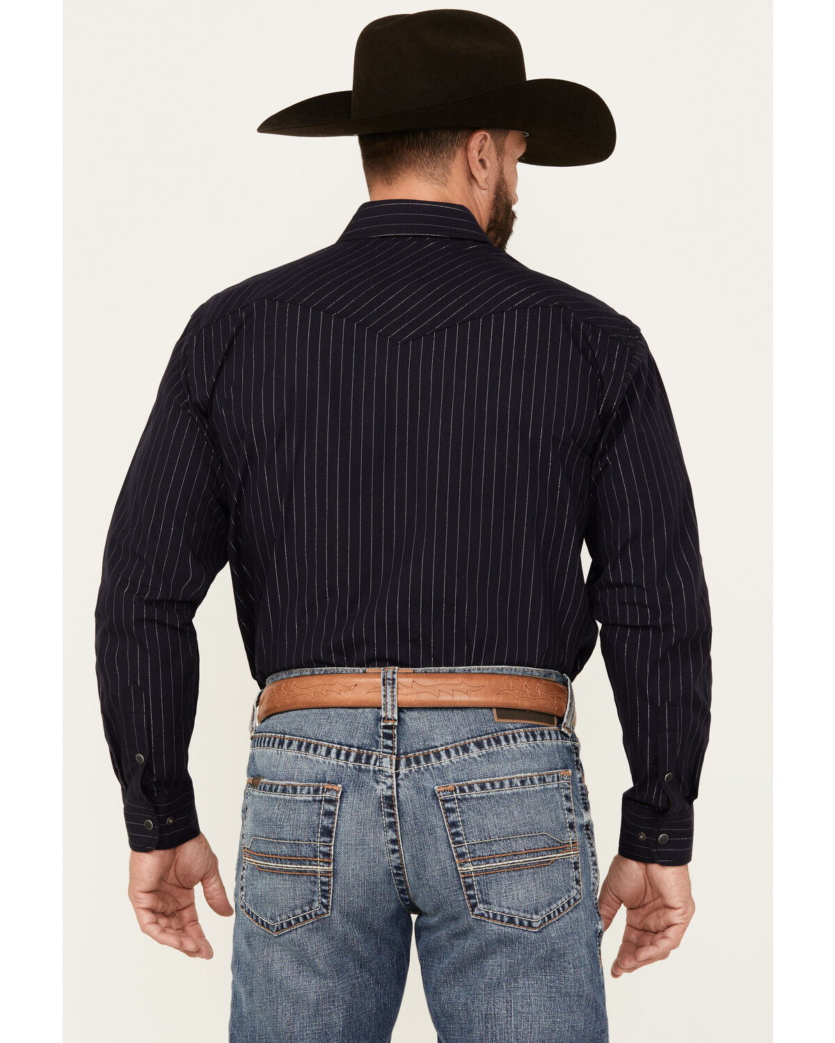 Image #4 - Rough Stock by Panhandle Men's Striped Long Sleeve Snap Western Shirt, Black, hi-res