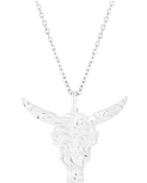Image #2 - Montana Silversmiths Women's Chiseled Steer Head Turquoise Necklace, Turquoise, hi-res