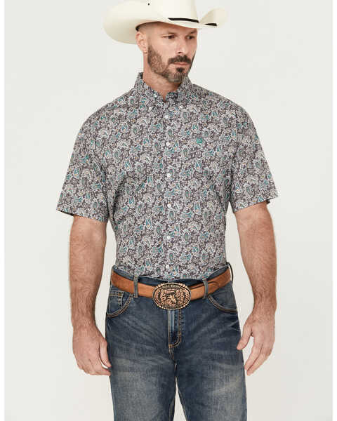 Cinch Men's Paisley Print Short Sleeve Button-Down Western Shirt, Grey, hi-res