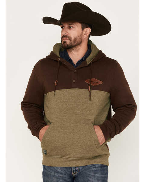 Kimes Ranch Men's Ogden 1/4 Button Hooded Sweatshirt, Brown, hi-res