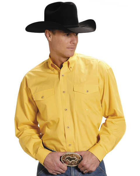 Image #1 - Roper Men's Solid Poplin Long Sleeve Western Shirt - Big & Tall, Yellow, hi-res