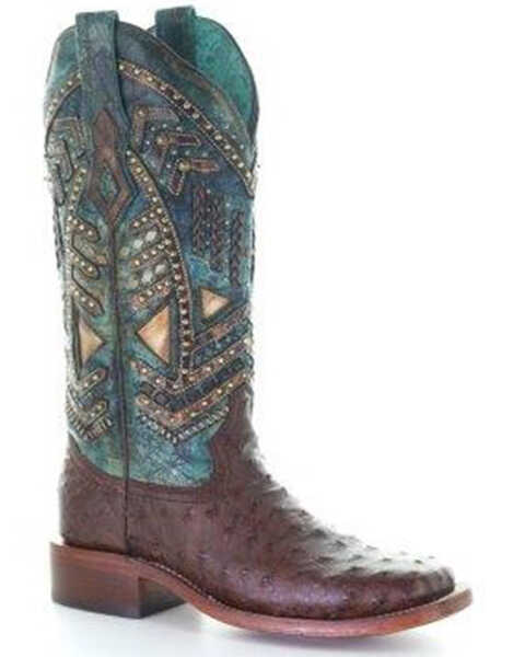 Image #1 - Corral Women's Exotic Full Quill Ostrich Western Boots - Broad Square Toe, Brown, hi-res