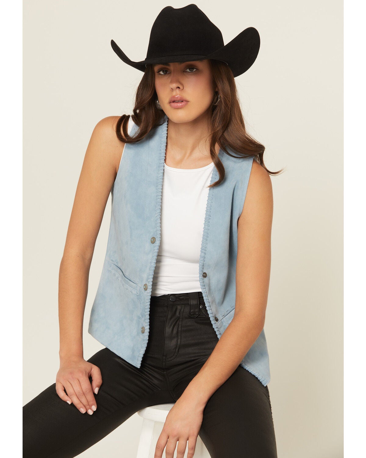 Idyllwind Women's Mavert Suede Fringe Vest, Light Blue, hi-res