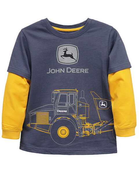 John Deere Boys' Construction Logo Graphic Layered Long Sleeve T-Shirt - Sizes 5-7, Blue, hi-res