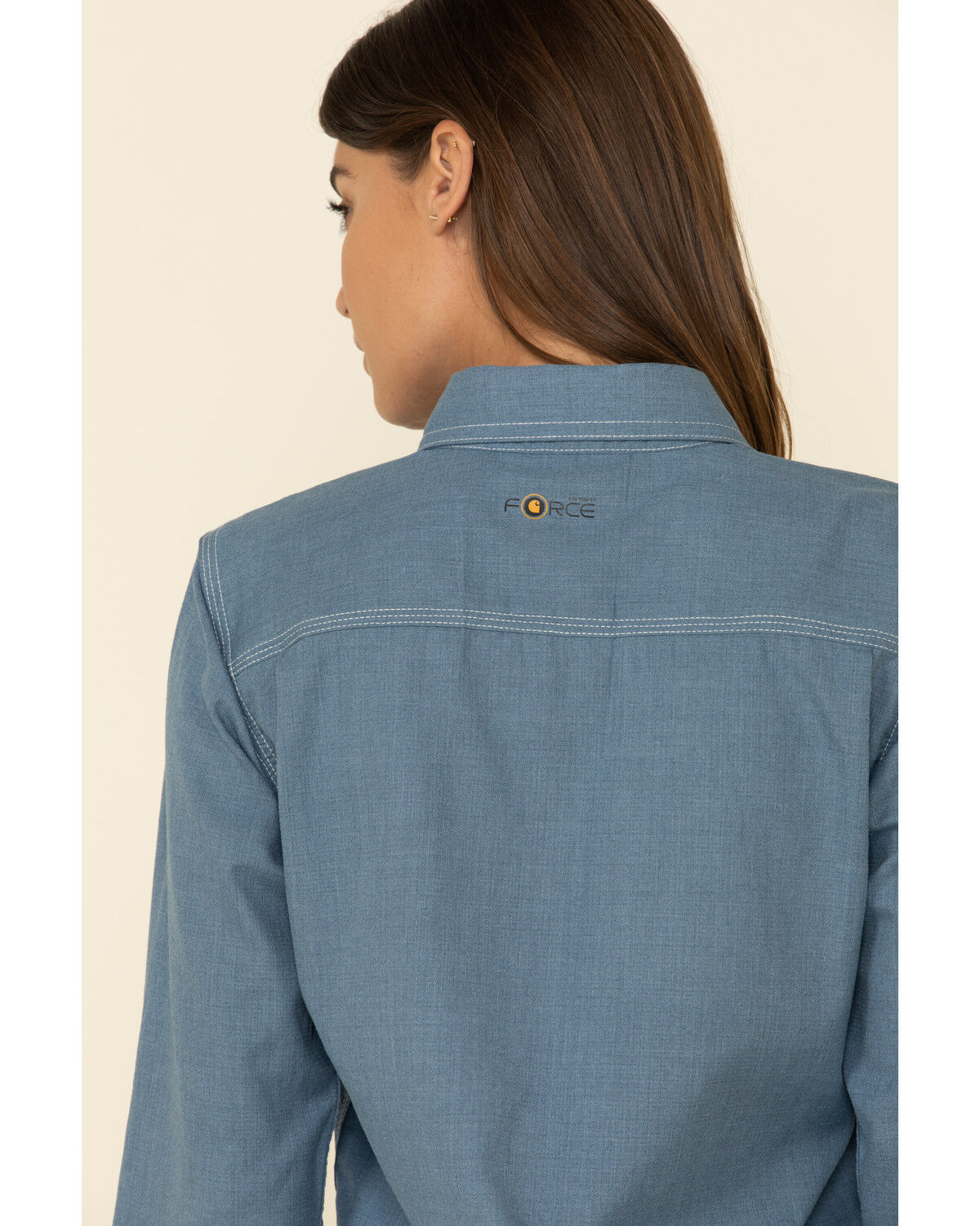 Image #4 - Carhartt Women's FR Force Lightweight Button Front Long Sleeve Shirt, Steel Blue, hi-res