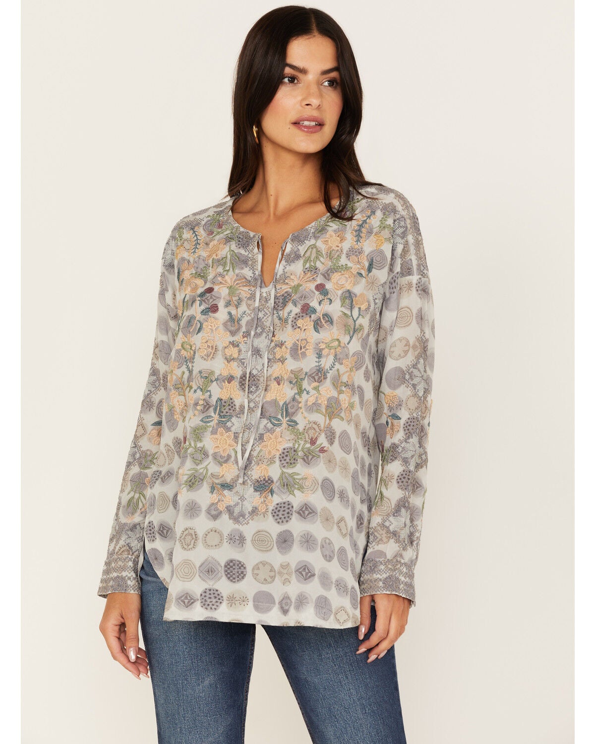 Johnny Was Women's Lakeside Darlyn Embroidered Blouse, Blue, hi-res
