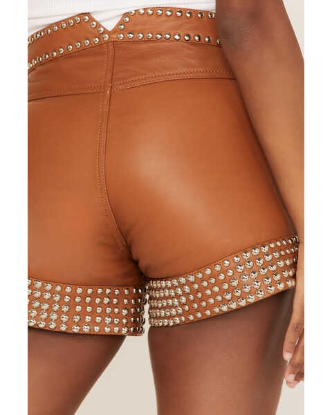 Image #4 - Understated Leather Women's High Rise Studded Leather Thelma Shorts, Tan, hi-res