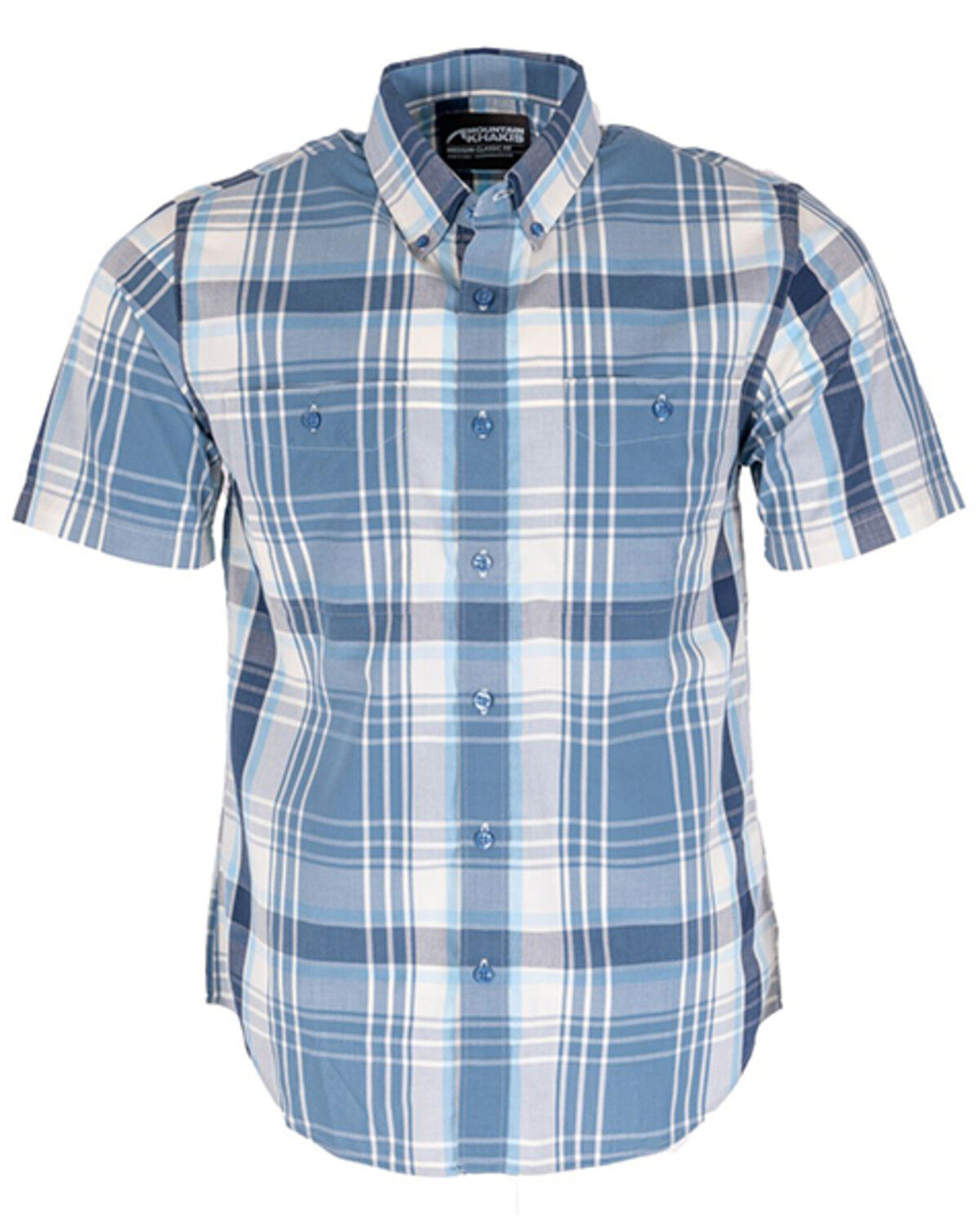Image #1 - Mountain Khakis Men's Denison Plaid Print Short Sleeve Button-Down Shirt, Blue, hi-res