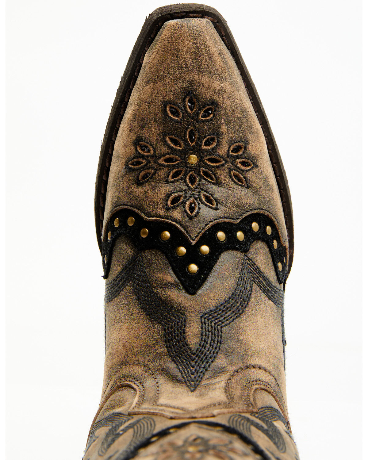 Image #6 - Laredo Women's Skyla Floral Studded Western Performance Boots - Snip Toe, Dark Brown, hi-res