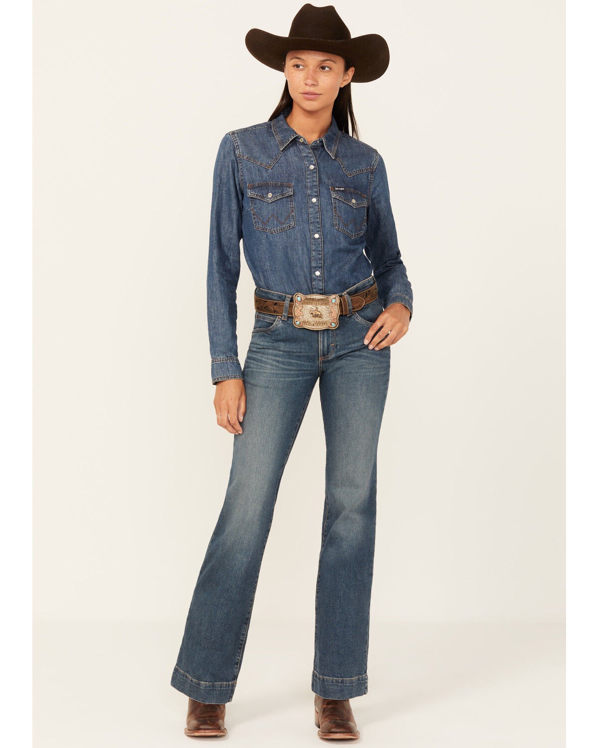 Wrangler Retro Women's Mae Dark Wash Mid Rise Stretch Trouser Jeans, Dark Wash, hi-res