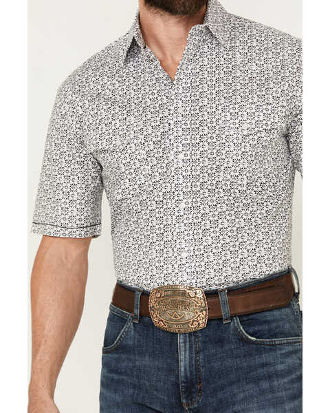 Image #3 - Panhandle Men's Abstract Geo Print Short Sleeve Pearl Snap Stretch Western Shirt , Grey, hi-res