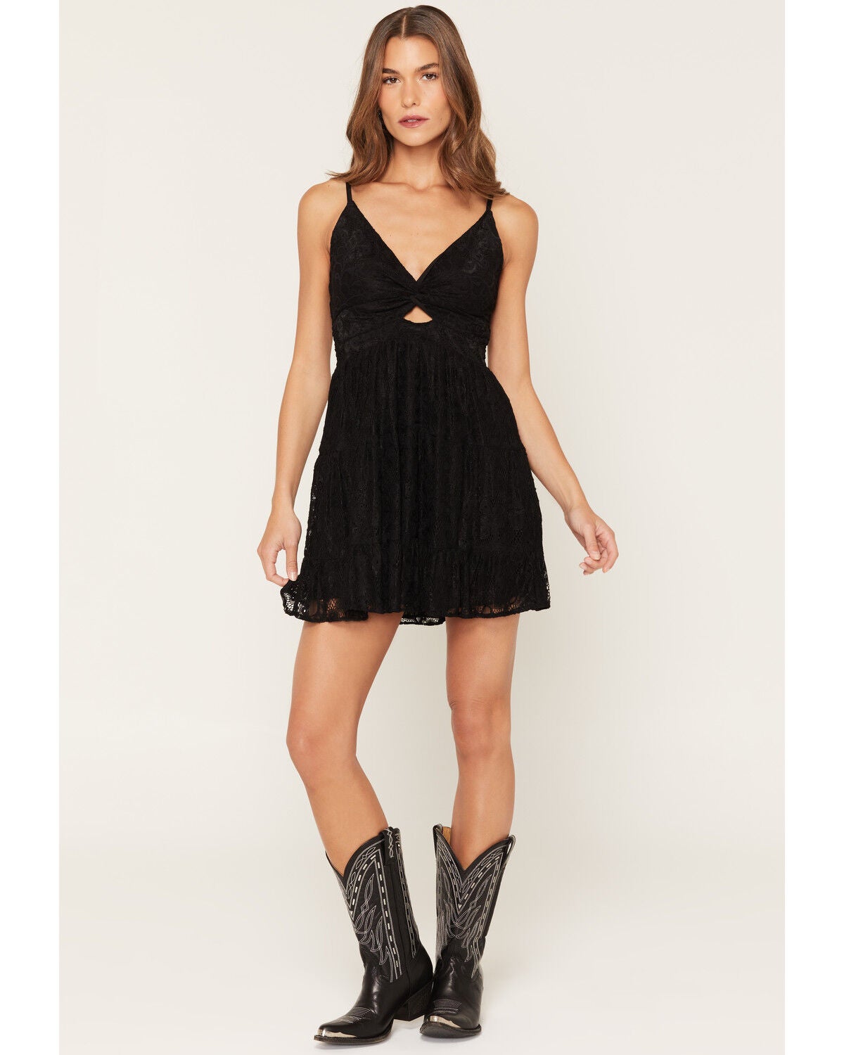 Angie Women's Lace Sleeveless Mini Dress, Black, hi-res