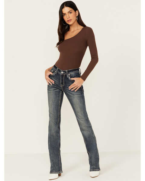 Image #3 - Grace in LA Women's Medium Wash Mid Rise Cross Pocket Bootcut Jeans , Medium Wash, hi-res