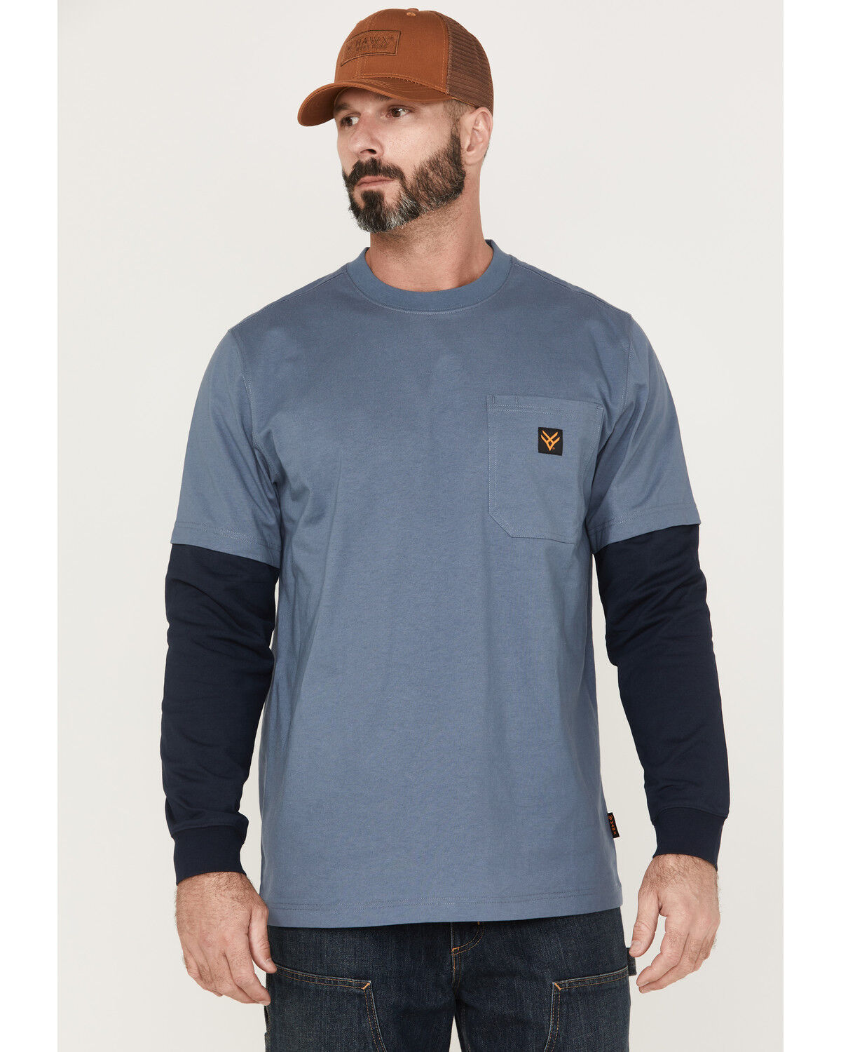 Image #1 - Hawx Men's Layered Pocket Twofer Sleeve Work T-Shirt, Light Blue, hi-res