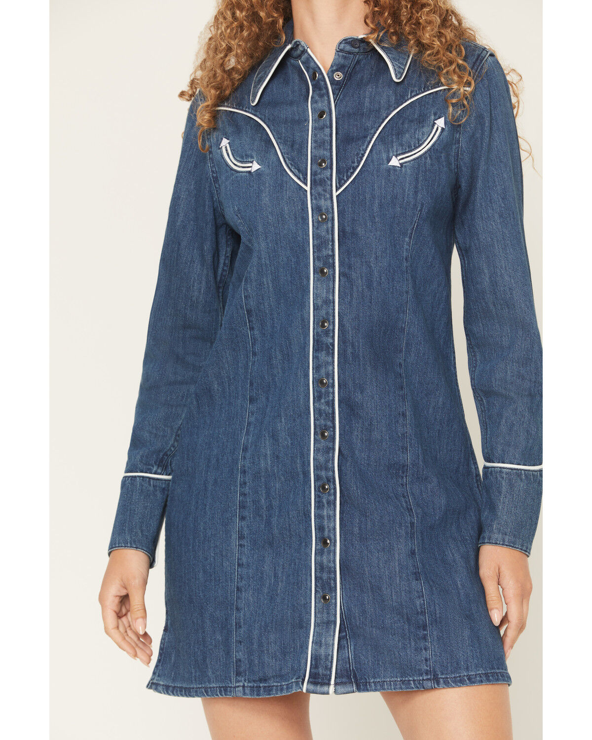 Image #3 - Wrangler Women's Western Long Sleeve Snap Mini Denim Dress, Dark Wash, hi-res
