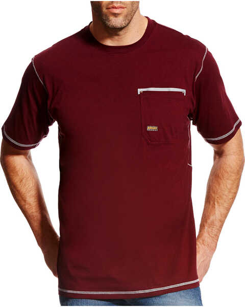 Ariat Men's Rebar Crew Short Sleeve Shirt, Wine, hi-res