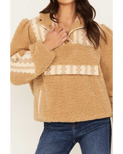 Image #3 - Driftwood Women's 1/4 Snap Sherpa Pullover , Beige, hi-res