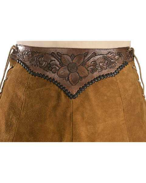 Image #4 - Kobler Leather Women's Choctaw Tooled Leather Lace-Up Suede Skirt, Cognac, hi-res