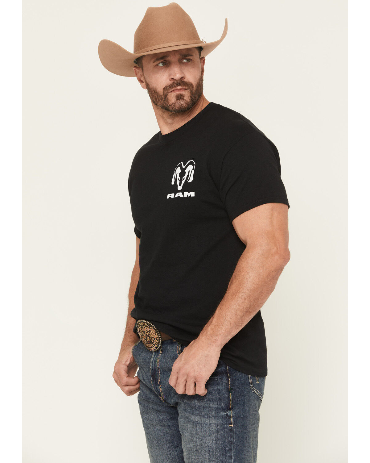 Image #3 - Buckwear Men's Ram Camo Print Logo Short Sleeve Graphic T-Shirt, Black, hi-res