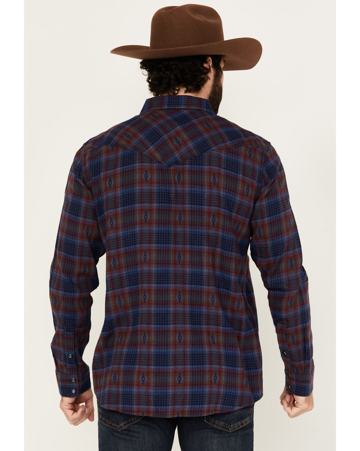 Image #4 - Moonshine Spirit Men's Fireland Dobby Plaid Print Long Sleeve Snap Western Shirt, Burgundy, hi-res