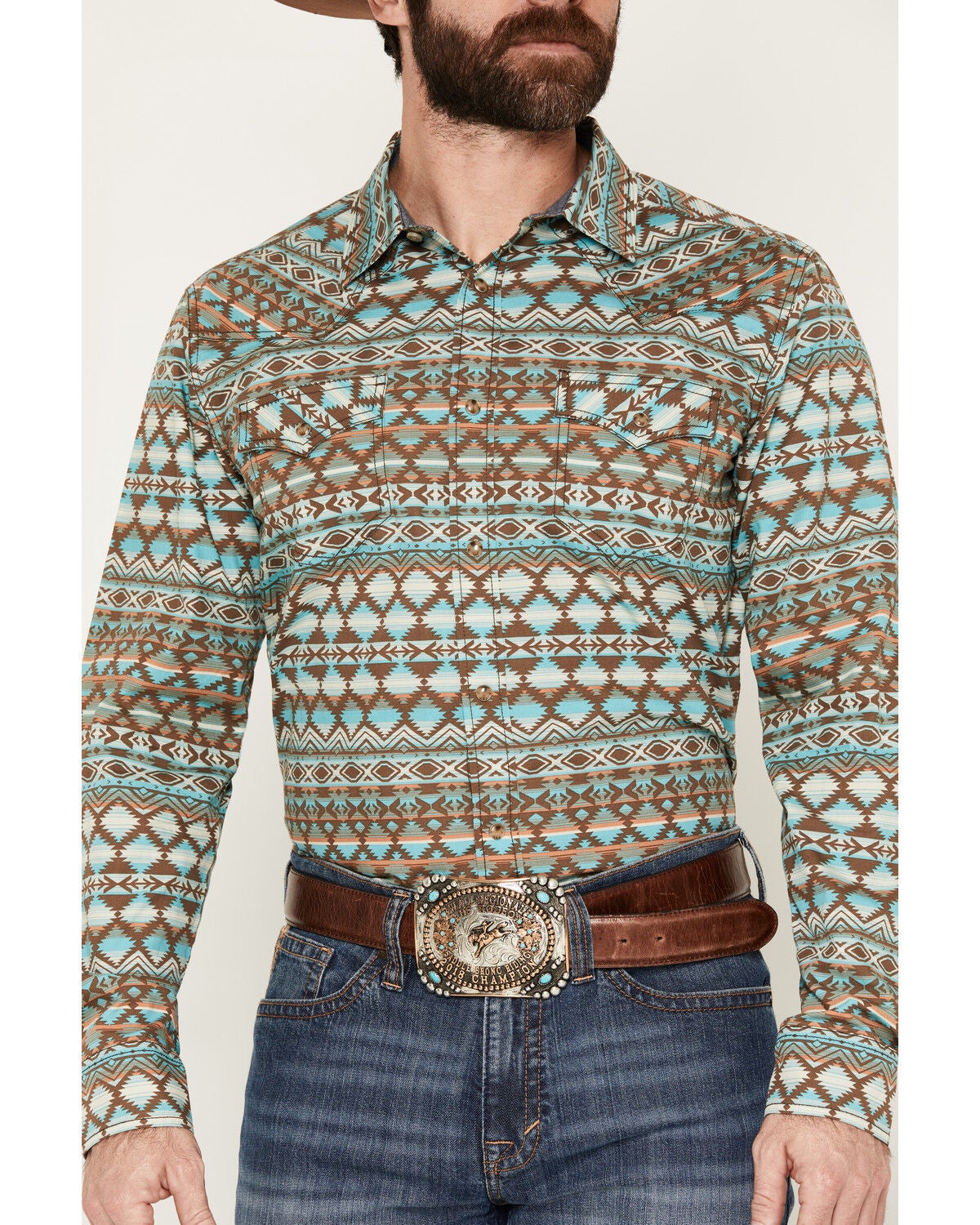 Image #3 - Cody James Men's Woodward Southwestern Long Sleeve Snap Western Shirt, Brown, hi-res
