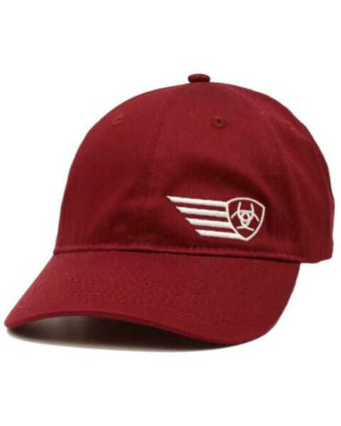 Image #1 - Ariat Men's Offset Wing Logo Ball Cap, Burgundy, hi-res