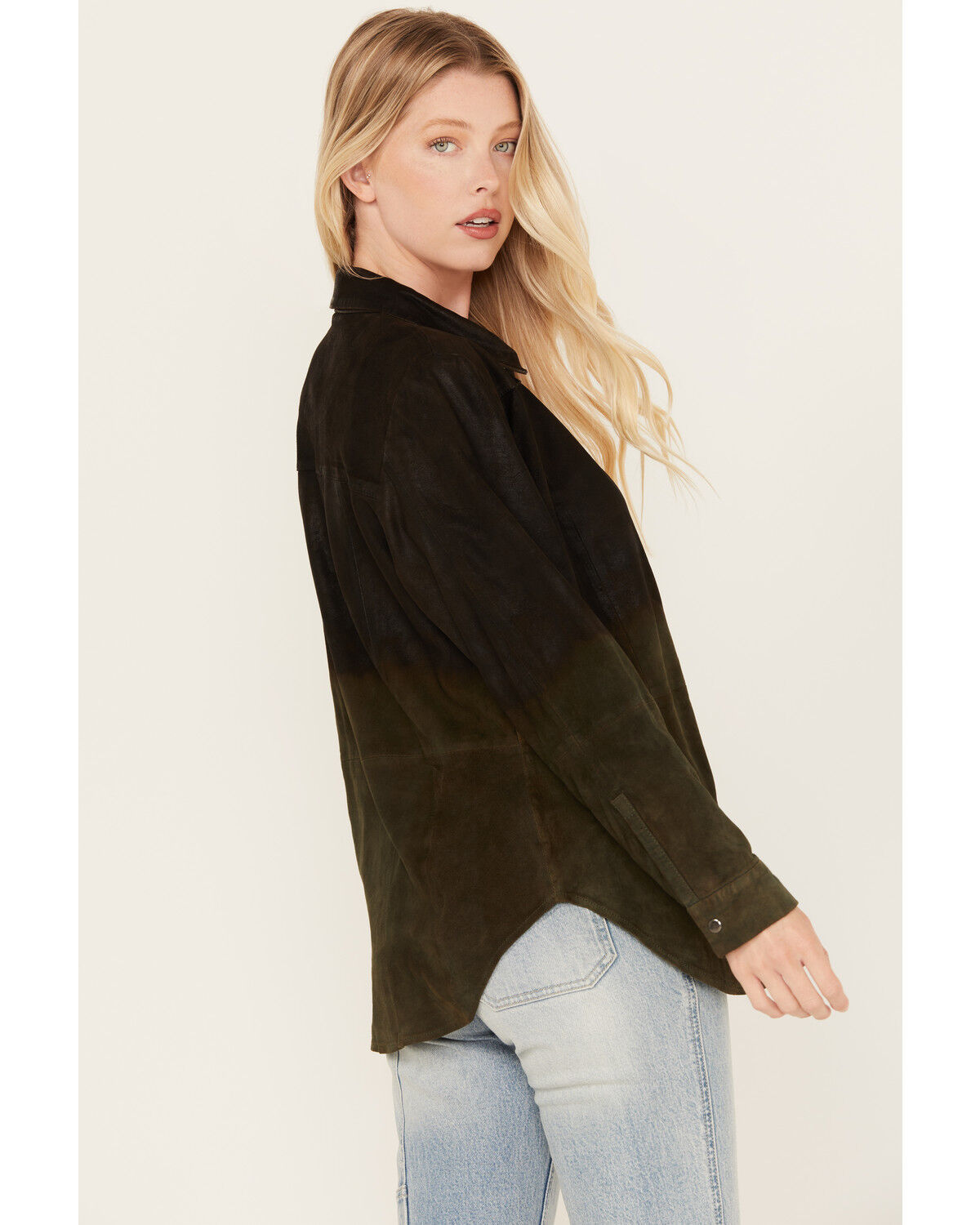 Image #4 - Cleo + Wolf Women's Ombre Suede Snap Up Shacket, Sage, hi-res