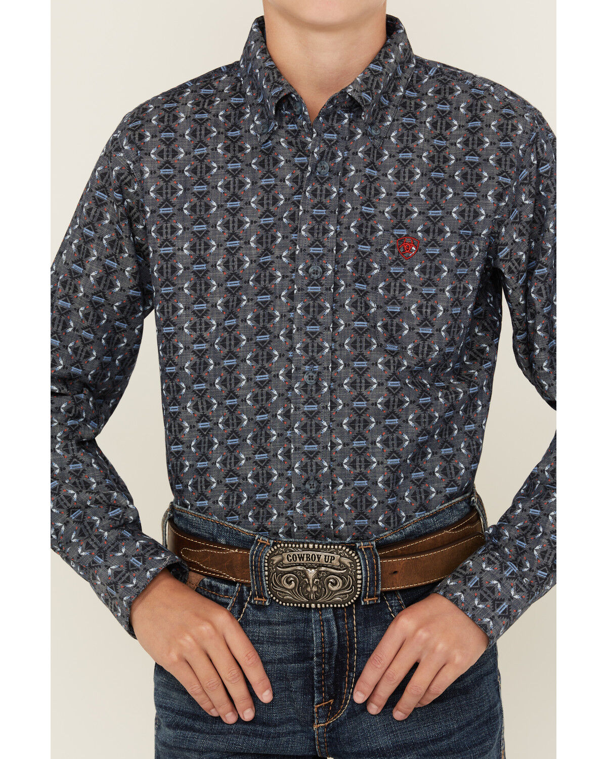 Image #3 - Ariat Boys' Classic Southwestern Print Long Button-Down Western Shirt, Blue, hi-res