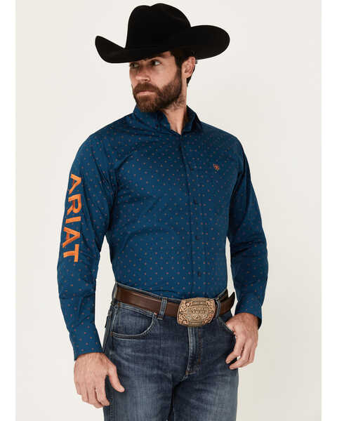 Image #1 - Ariat Men's Team Clarence Geo Print Long Sleeve Button-Down Western Shirt, , hi-res