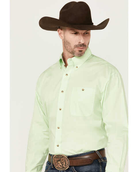 Image #2 - George Strait by Wrangler Men's Solid Long Sleeve Button-Down Stretch Western Shirt - Tall , Light Green, hi-res