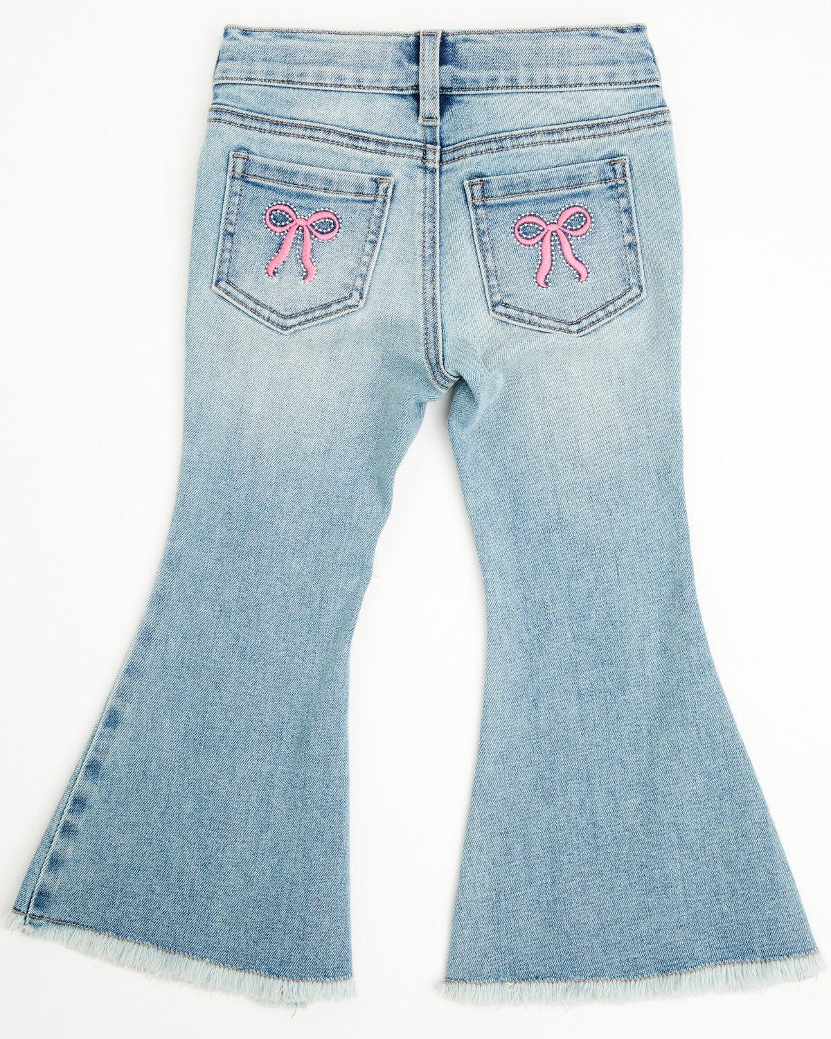 Image #1 - Shyanne Toddler Girls' Light Wash Lacey Bow Embroidered Flare Stretch Denim Jeans, Light Wash, hi-res