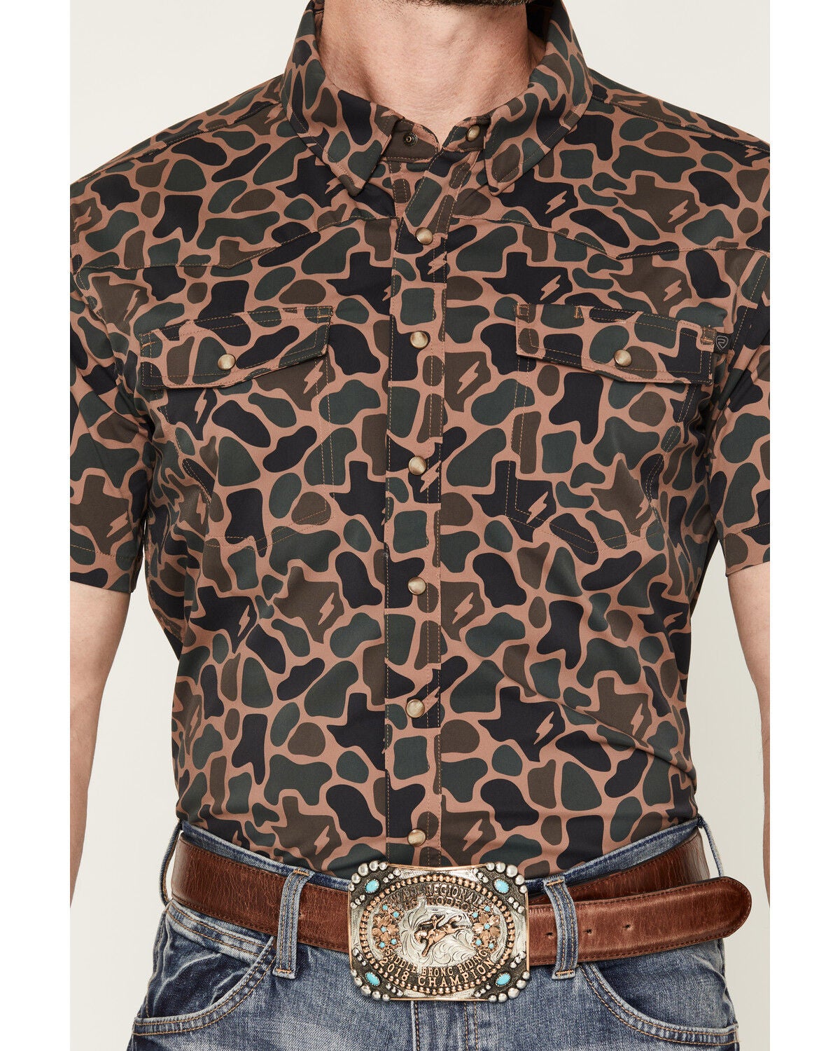 Image #3 - Rock & Roll Denim X Koe Wetzel Men's Camo Print Short Sleeve Snap Stretch Western Shirt, Camouflage, hi-res