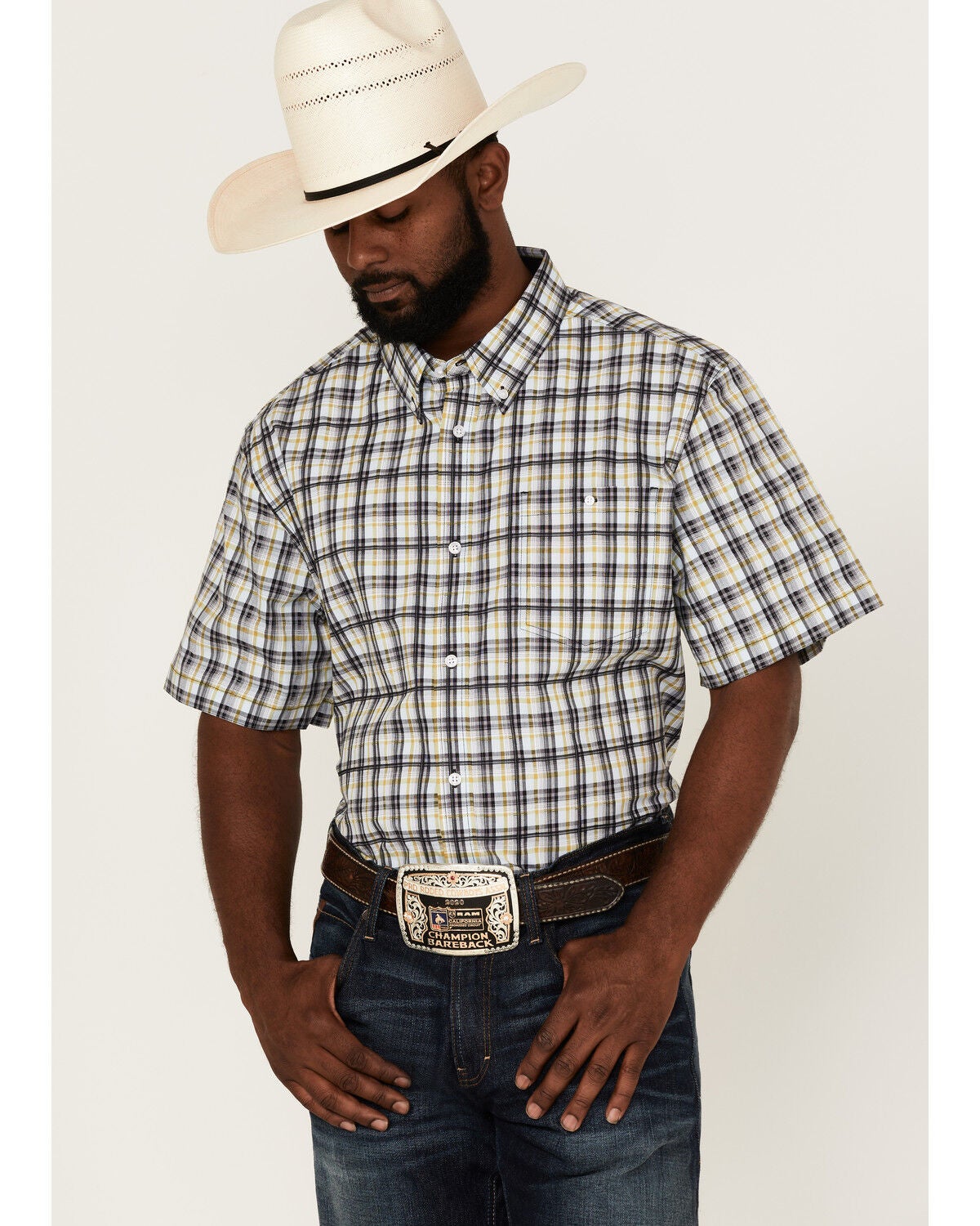 RANK 45&reg; Men's Sponsor Plaid Print Short Sleeve Button-Down Western Shirt, Multi, hi-res