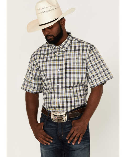 RANK 45® Men's Sponsor Plaid Print Short Sleeve Button-Down Western Shirt , Multi, hi-res