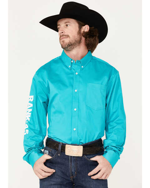 RANK 45® Men's Solid Long Sleeve Button-Down Snap Shirt, Teal, hi-res