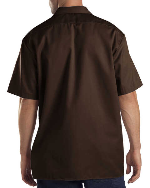 Image #2 - Dickies Men's Solid Short Sleeve Folded Work Shirt, Dark Brown, hi-res