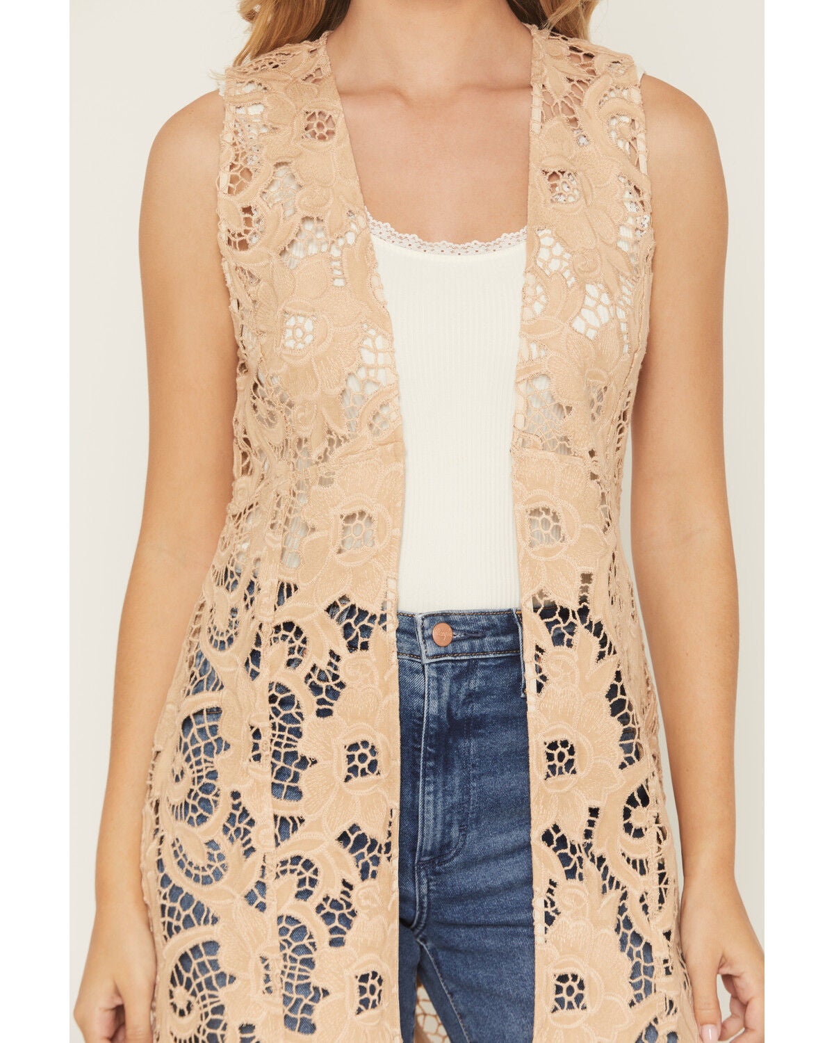 Image #5 - Shyanne Women's Drury Faux Suede Laser Cut Vest, Khaki, hi-res