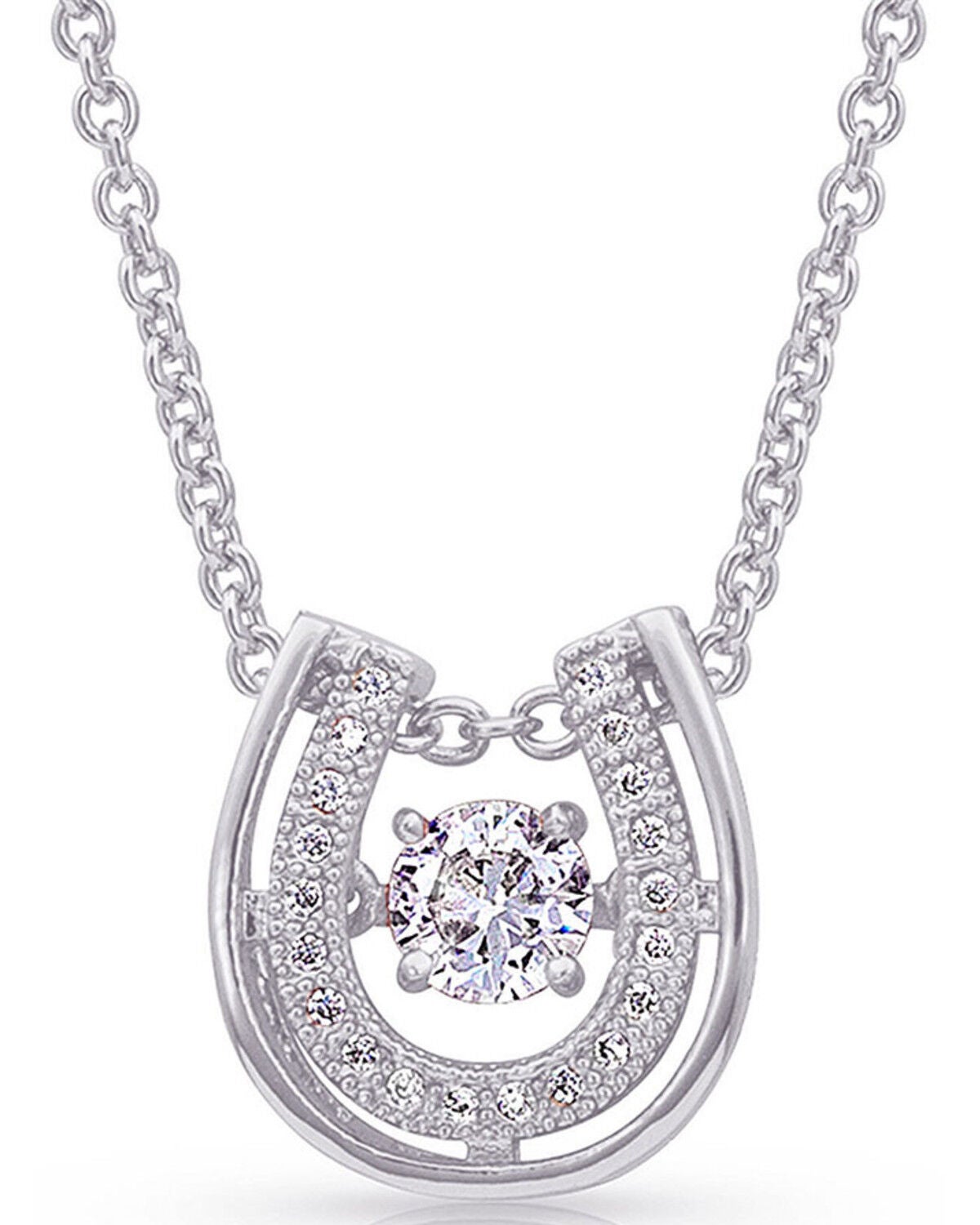 Montana Silversmiths Women's Dancing With Luck Horseshoe Necklace, Silver, hi-res