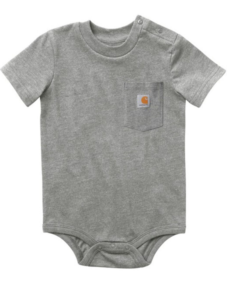 Carhartt Infant-Boys' Short Sleeve Logo Pocket Onesie, Grey, hi-res