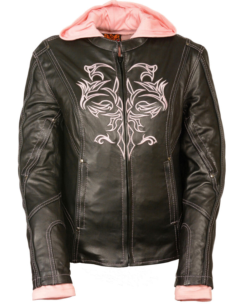 Milwaukee Leather Women's 3/4  Leather Jacket With Reflective Tribal Detail , Pink/black, hi-res