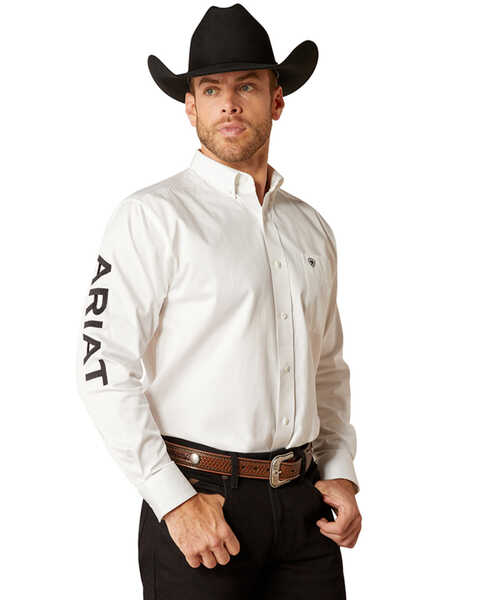 Ariat Men's Team Logo Twill Long Sleeve Button-Down Western Shirt , White, hi-res