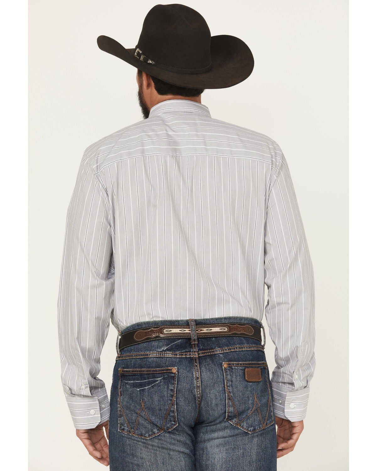 Image #4 - Wrangler X Cody Johnson Men's Striped Long Sleeve Button-Down Western Shirt, Grey, hi-res