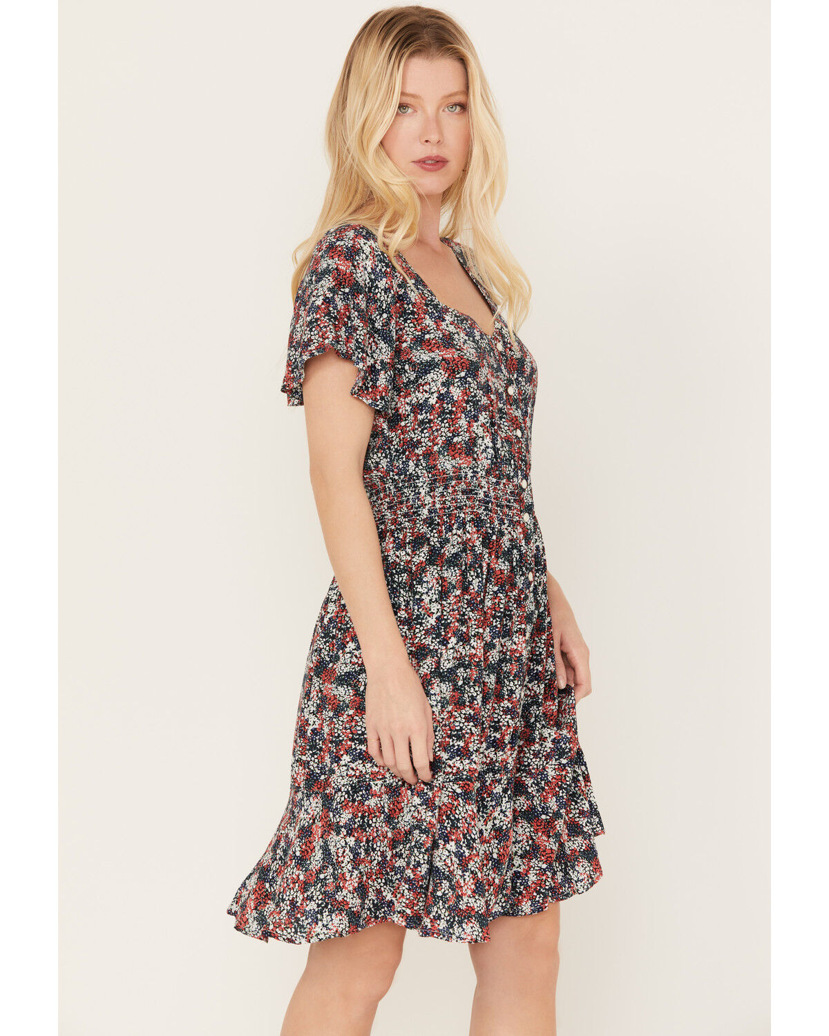 Image #2 - Wrangler Women's Ditsy Snap Front Mini Dress, Red/white/blue, hi-res