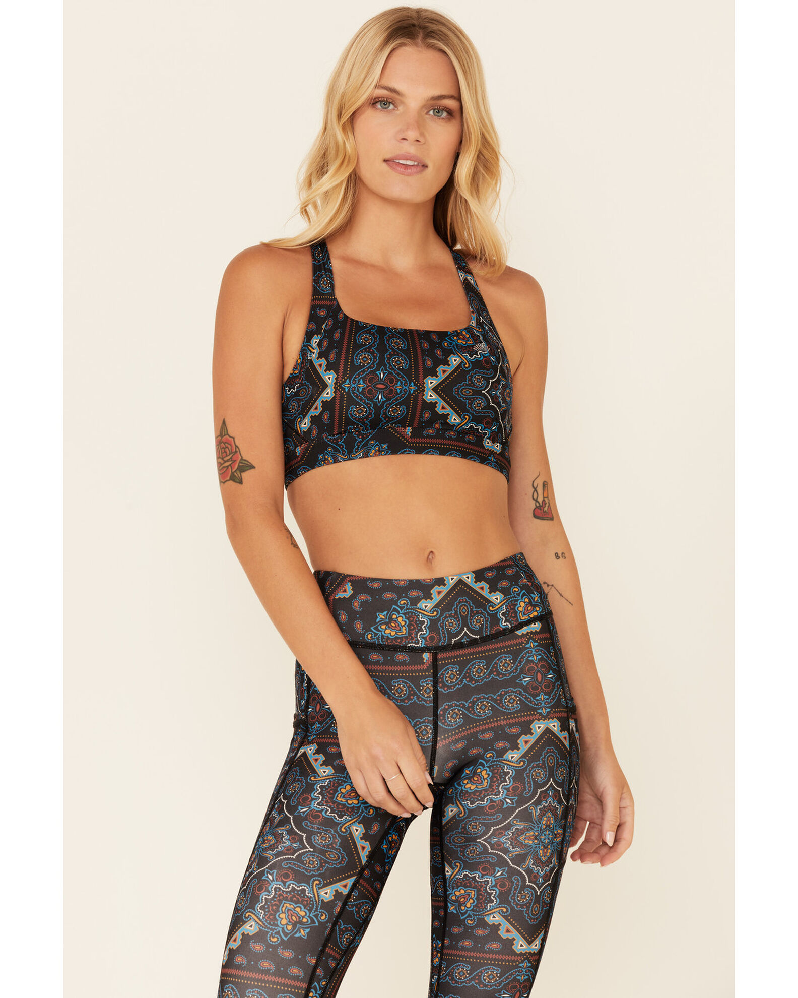 Image #1 - Shyanne Women's Paisley Print Riding Sports Bra, Navy, hi-res